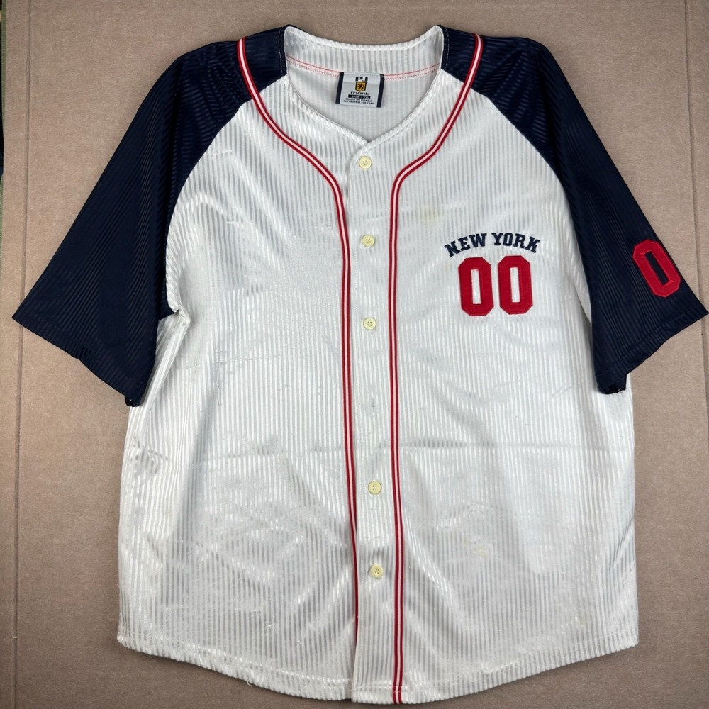 Vintage PJ Mark Baseball Jersey Mens‎ XXL White Navy New York 00 Korea